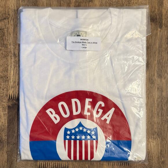 Bodega Made BDBA Tee Shirt Patriotic Shield Stars Stripes White Unisex Large - Picture 5 of 5